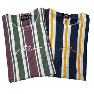 boohooMAN Striped Knit Shirt Bundle Medium Retro Euro Summer Set